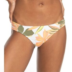 Roxy Beach Classics Moderate Coverage Bikini Bottom Floral White Orange XL NWT